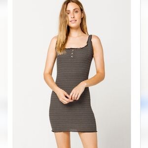 Heart & Hips Black White Striped Ribbed Henley Stretchy BodyconMini Dress S